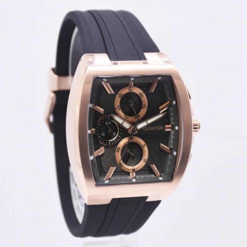 jam tangan pria original QUANTUM HNG997.451 ROSEGOLD BLACK RUBBER STRAP