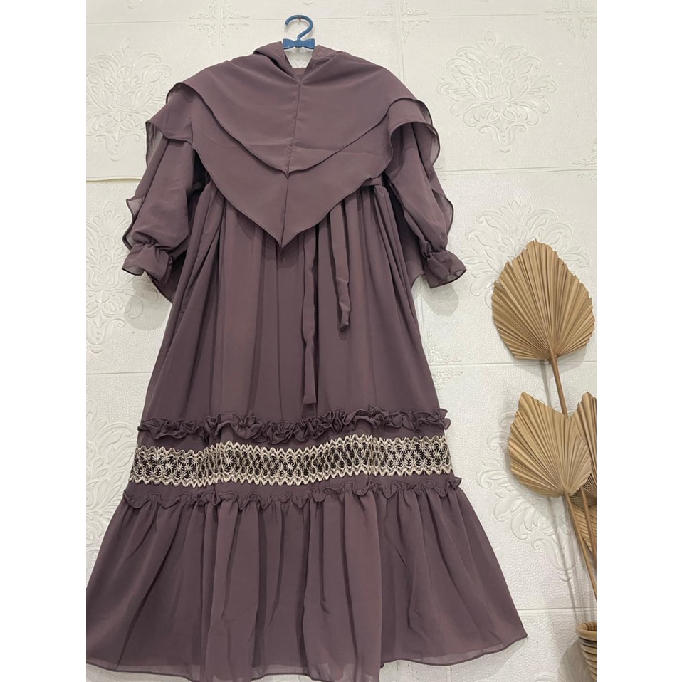 Gamis Anak Ceruty Babydoll / Gamis Syari Variasi Renda / Gamis Set Khimar Untuk Usia 8-9 tahun