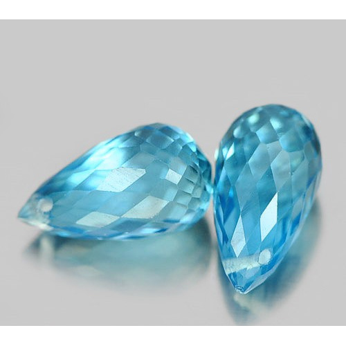 Pair VS Briolette with Drilled 4.10ct Tcw 9x4mm Natural Swiss Blue Topaz Brazil TP181