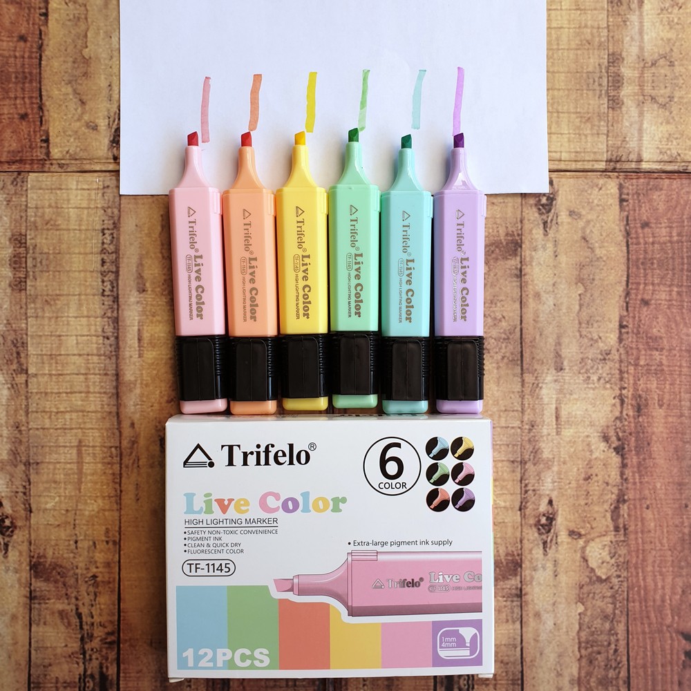 6 Pcs High Lighting Marker - HighLighter Trifelo TF-1145 Live Color Pastel - Highlighter Pastel