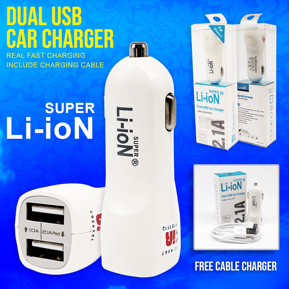 CHARGER MOBIL CAR CHARGER COLOKAN MOBIL 2 PORT USB CAR CHARGER LI-ION SUPER 2A IPHONE