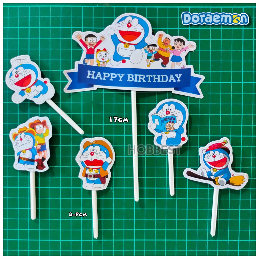 TOPPER CAKE KERTAS DORAEMON Dekorasi Hiasan Kue Ultah Tusukan Printing