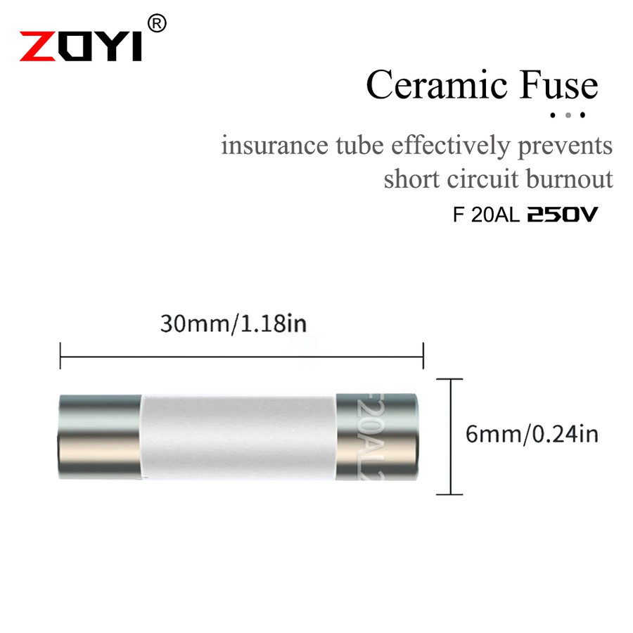 Zoyi Fuse Keramik Fuse For Multimeter Instrument 20A 6mm x 30mm 250V