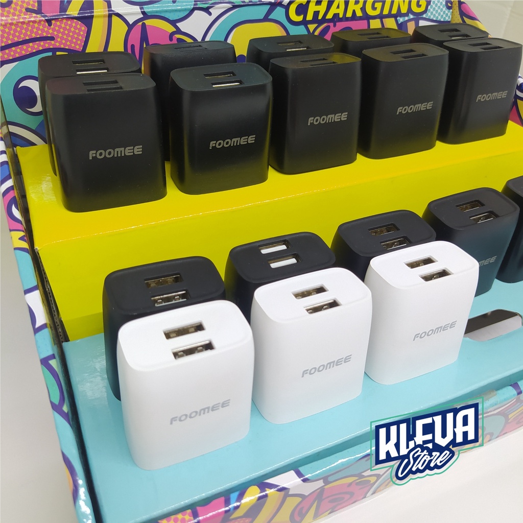 Kepala Charger Adaptor Dual Output Foomee CC23 / CC23S 2.4A Hitam Putih