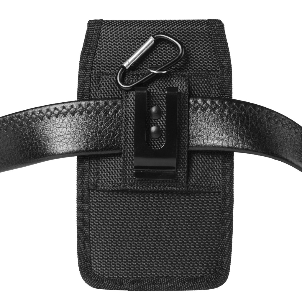 Sarung Dompet Tas Tempat HP Pinggang Pria Nylon Tanpa Magnet Slot Kartu Klip Jepit Vertikal Ukuran 6 - 7 Inch