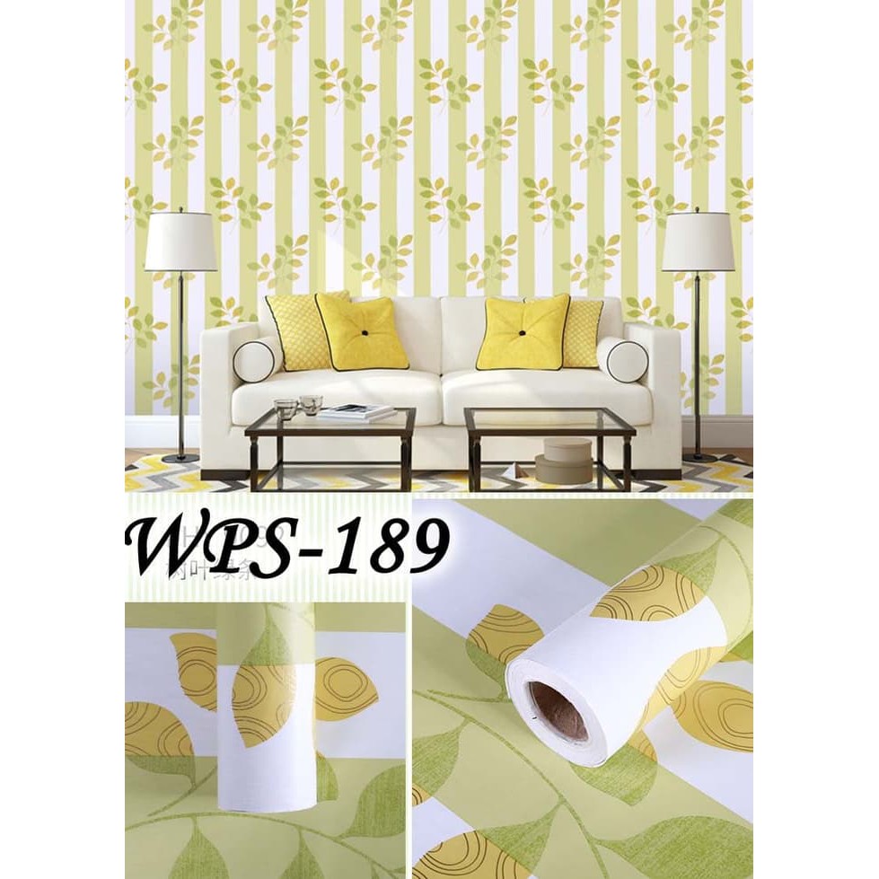Wallpaper dinding tema 5M 189 GREEN LINE N LEAVES