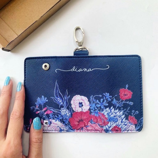 BEST SELLER Dompet Kunci Navy Fleur Custom Nama kado cewek warna biru