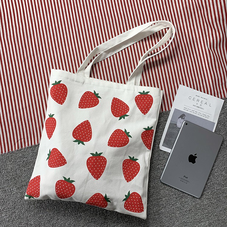 TC-120 tas canvas wanita import shoulder bag bahu korea jepang stroberi strawberry