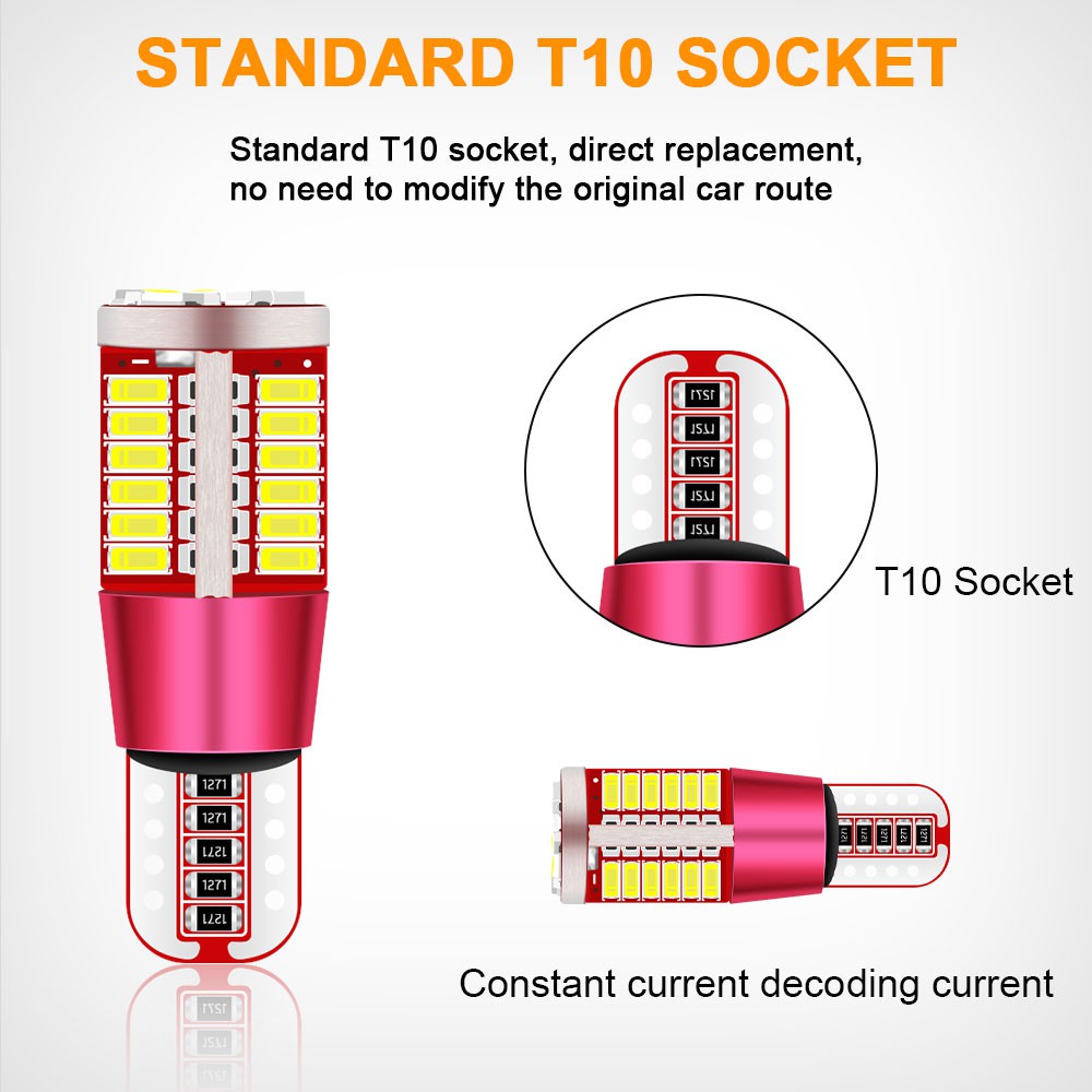 W5W led T10 LED Bulbs 57SMD 4014 For Car LED Lighting Parking Position Lights Interior Map Dome Lights 12V Bright White