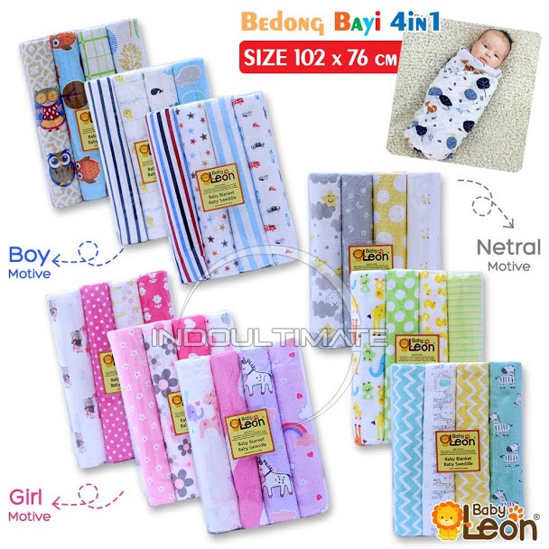 Bedong Bayi PREMIUM 4 PCS JUMBO 100cm x 76 cm Bedong Kain Motif selimut bayi alas tidur