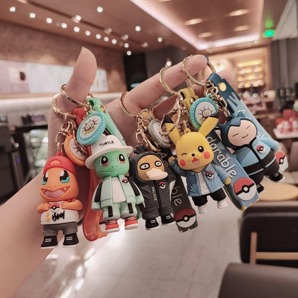 Gantungan Kunci Agustin Pikachu Lucu Anime Jepang Miniatur Jenny Turtle Keyring Spray Fire Dragon Key Ring