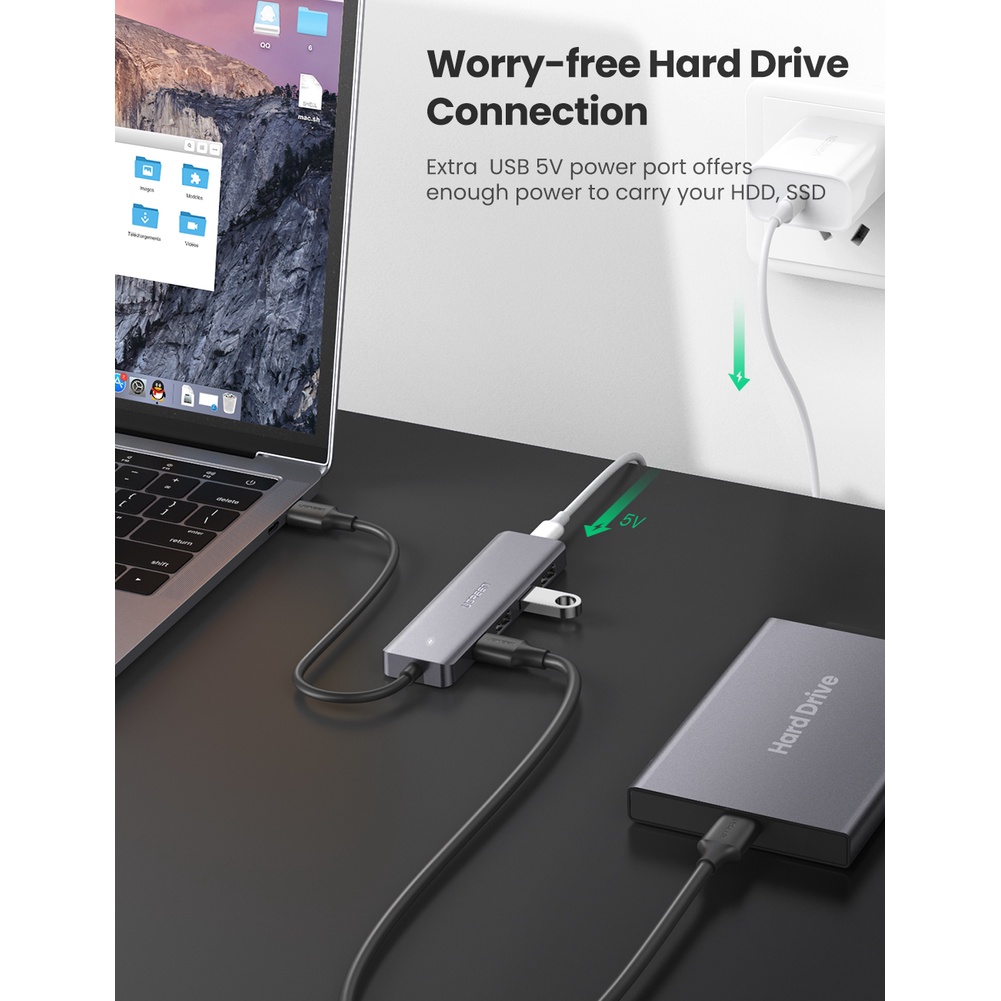 【Stok Produk di Indonesia】Ugreen Hub Splitter USB 3.0 4 Port Ultra Slim Kecepatan Tinggi