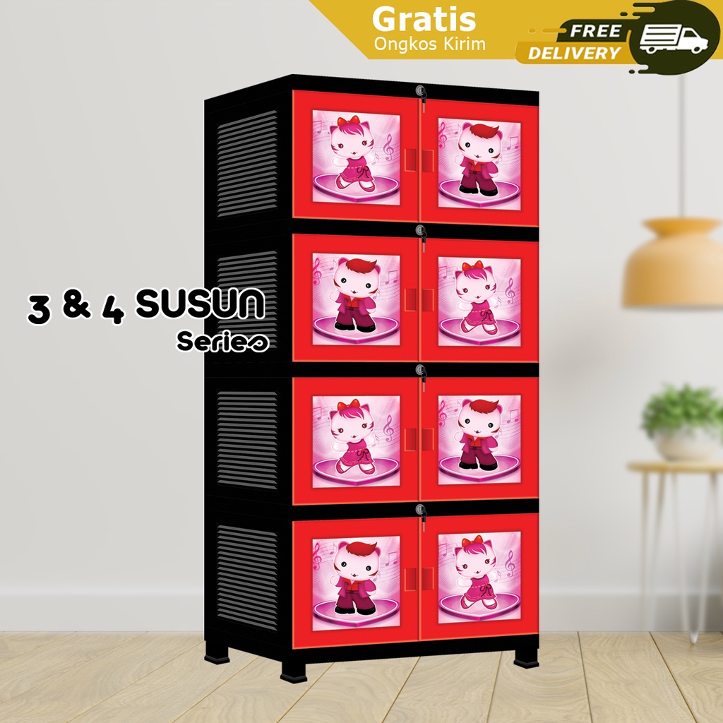 AIROPLAST Lemari Pakaian Plastik Baju Anak JUMBO 3 Susun 4 Susun Karakter JUMBO