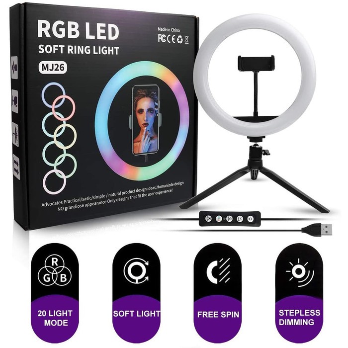 Ring Light RGB Rainbow MIXIO 26CM + TRIPOD MINI BESI TikTok Youtuber