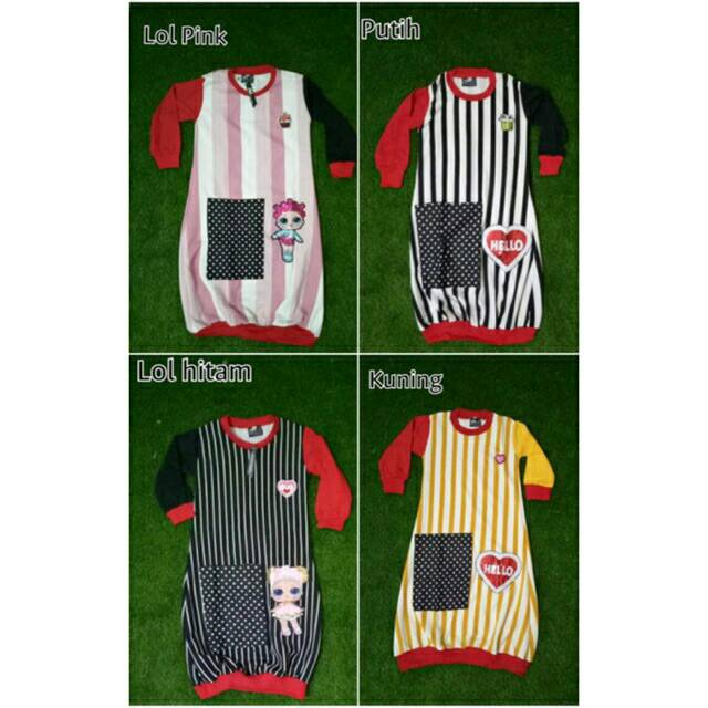 Gamis kaos anak salur stripe scuba untuk anak 4 - 9 tahun little hijabers spt gamis upright