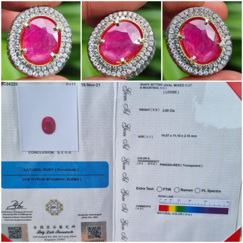 Natural Ruby Burma Myanmar Sertifikat BIG 3.89 crt