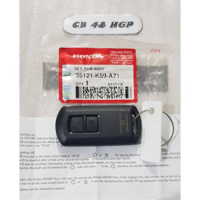 Remote Remot key less Smartkey Kunci kontak Vario 150 led Scoopy 2019 2020 2021 2022 35121-K59-A71