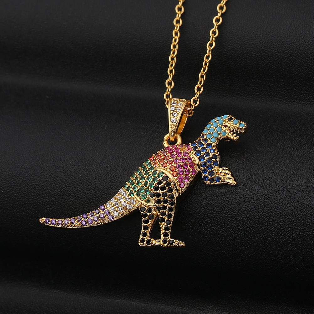 Ornamen tembaga warna Kweichow Moutai dinosaurus liontin dipersonalisasi hip hop kalung malam akseso