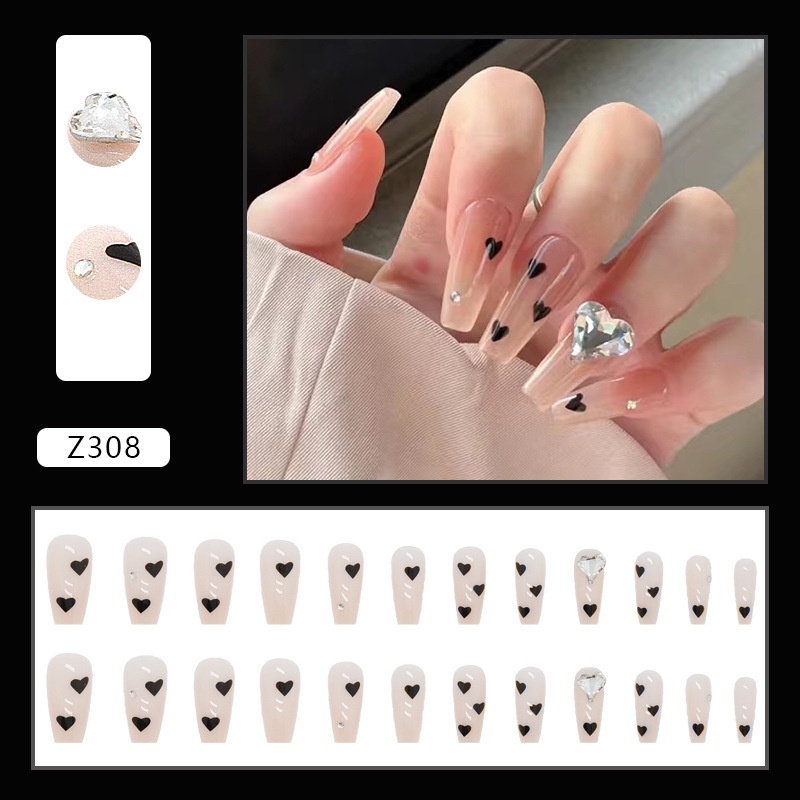 24pcs / Kotak Kuku Palsu Full Cover Hias Berlian Imitasi Untuk Nail Art Z243-315