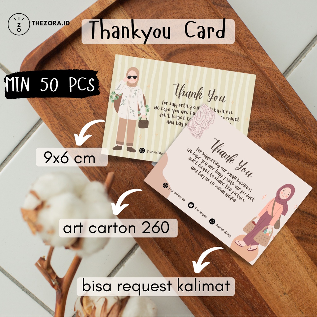 Jual Thank You Card Thanks Card Kartu Terima Kasih Olshop Tema Hijab