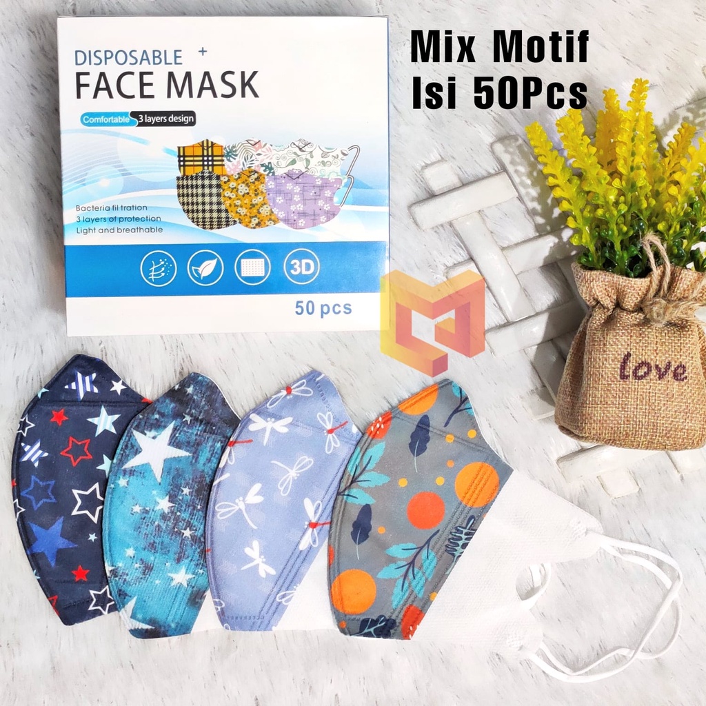 Masker Duckbill 3 Ply ONAME Face Mask Motif II isi 50PC