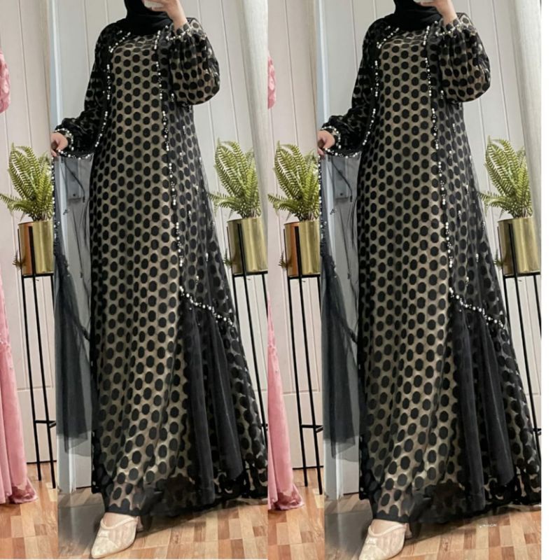 Gamis Ozias tile polkadot tangan kancing/Gamis formal kondangan/Gamis mymyFashion