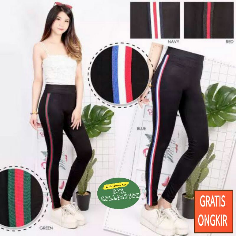 Legging Stripe Pants warna / Leging Stripe murah / Lejing stripe wanita