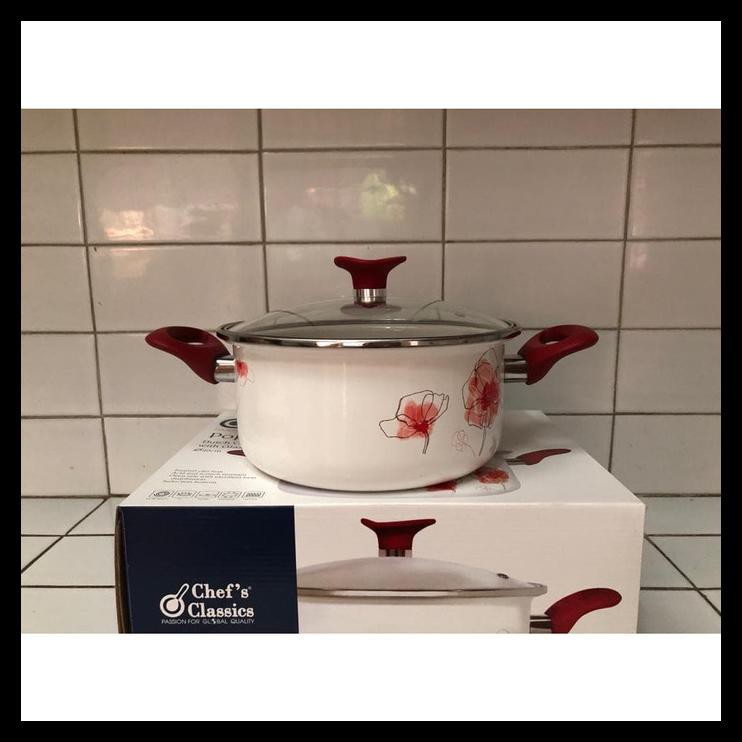 Panci Enamel Cantik Kualitas Ekspor Kedawung Bnt 20 Cm Poppies + Tutup