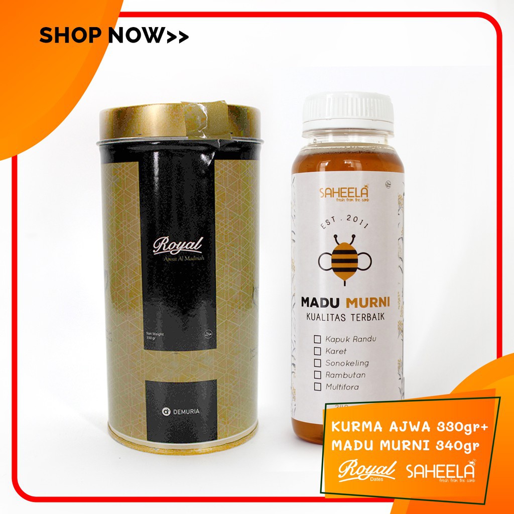 

[COD] Paket Kurma Ajwa Royal Dates 330 gram dan Madu Murni Saheela 340 gram