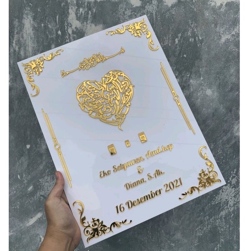mahar akrilik emas mahar pernikahan timbul desain bebas free custom tanpa frame