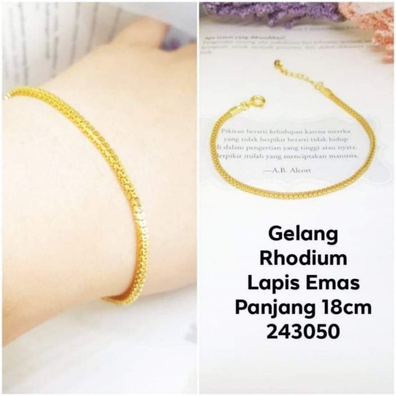 Gelang Tangan Wanita Dewasa Model Polos Bahan Rhoium Lapis Emas