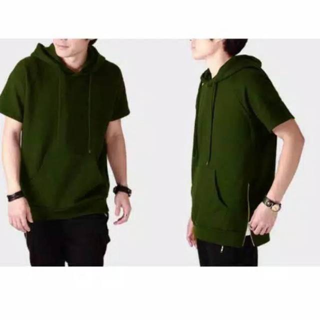 Jaket hoodie short sleeve lengan pendek side ziper