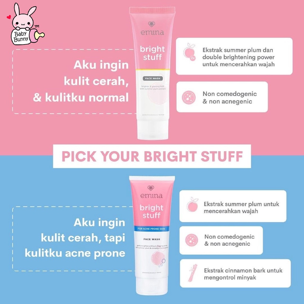 ❤ BELIA ❤ EMINA Bright Stuff Series | Acne Prone | Face Wash Scrub Whip Foam | Toner | Moisturizer | Tone Up | Serum Wajah | Sheet Mask | Loose Powder