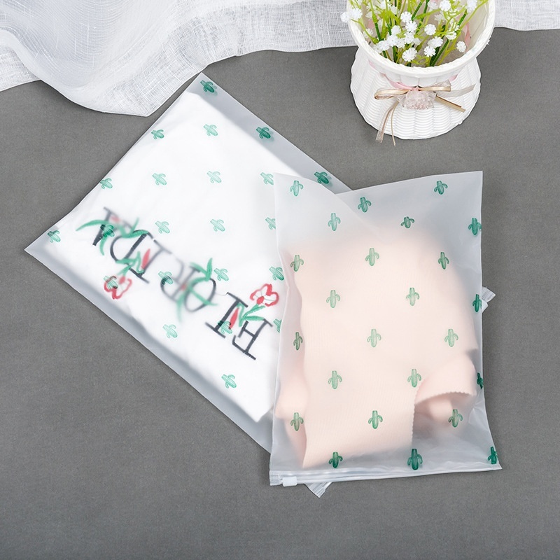 1pc Portable Waterproof Transparent Cactus Pattern Sealed Bags for Clothes Storage Travel Accessories