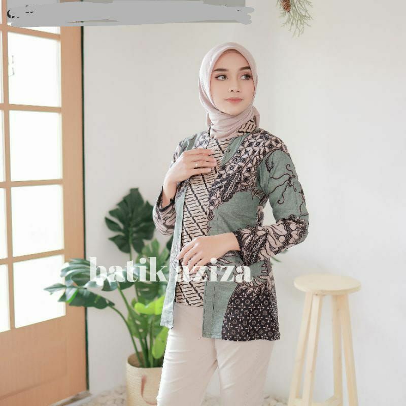 Batik wanita ASJ SA HRB026 Kenongo Kemeja Tosca Pendek kerja kantor-Kate ijo