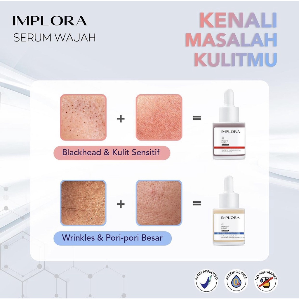 Implora Face Serum luminious Bright Serum Acne Peeling Midnight Serum Wajah Serum Muka Serum Jerawat 20ml