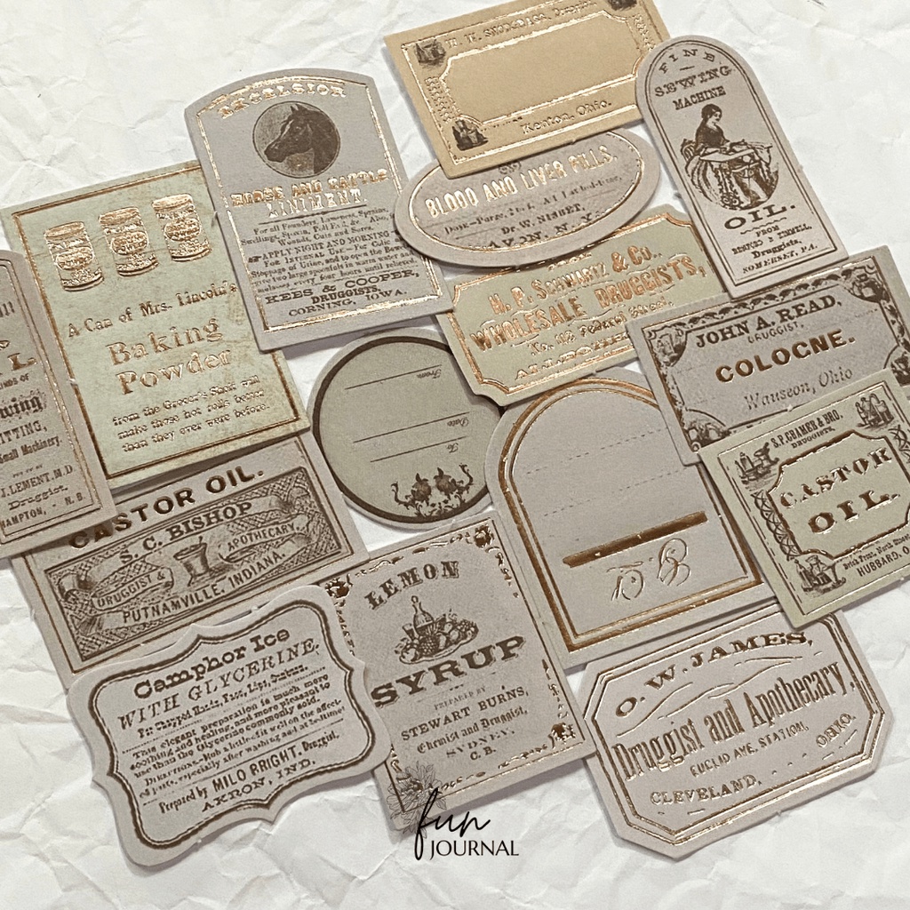 

SMALL RETRO LABEL WITH GOLD FOIL PACK UNTUK JOURNAL JURNAL PLANNING PLANNER SCRAPBOOK DIY BUJO
