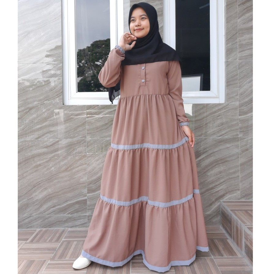 Gamis Wolfis Susun Kombinasi/ Gamis Wolfis Kancing Susun