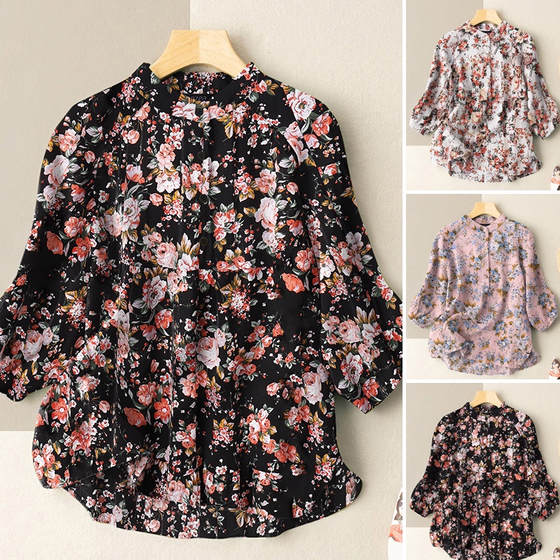 ZANZEA Women Street Fashion Floral Printing Casual Loose Half Sleeve O-Neck Blouse