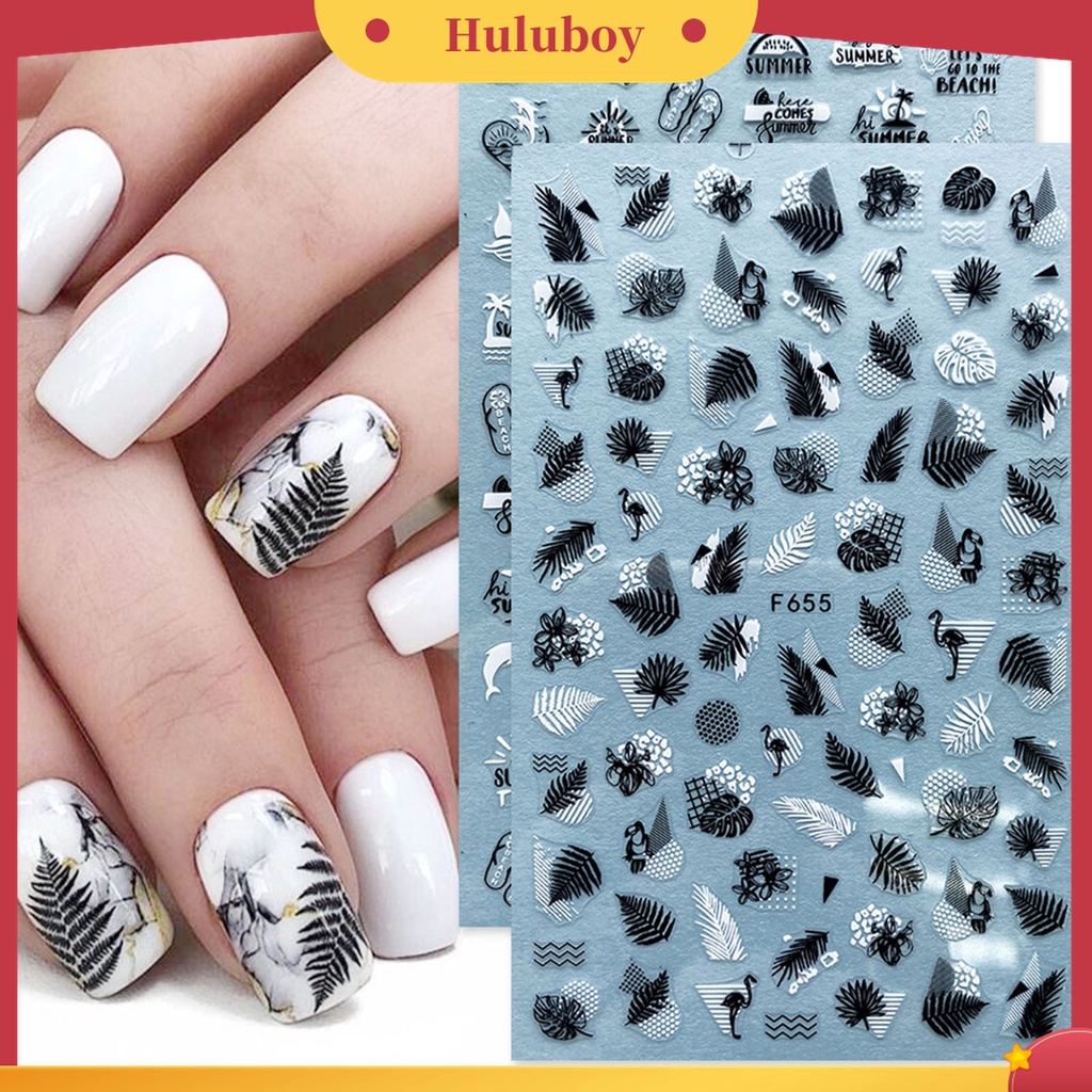 Huluboy Huluboy♡ 2pcs Stiker Kuku 3D Multifungsi Motif Daun Kelapa Untuk Dekorasi Nail Art