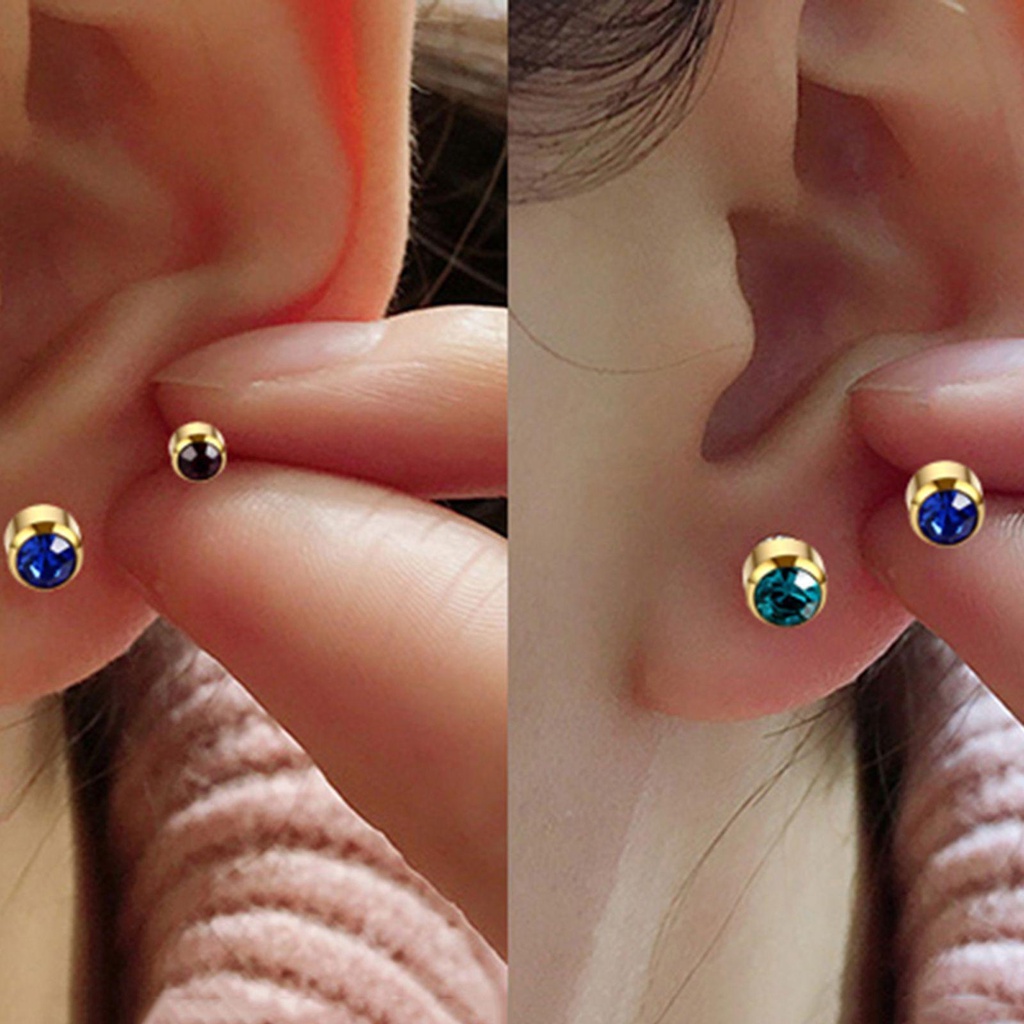 Lily 1pasang 4mm Kristal Telinga Tindik Stud Hypoallergenic Zirconia Hias Anti-Sensitif Stud Earrings