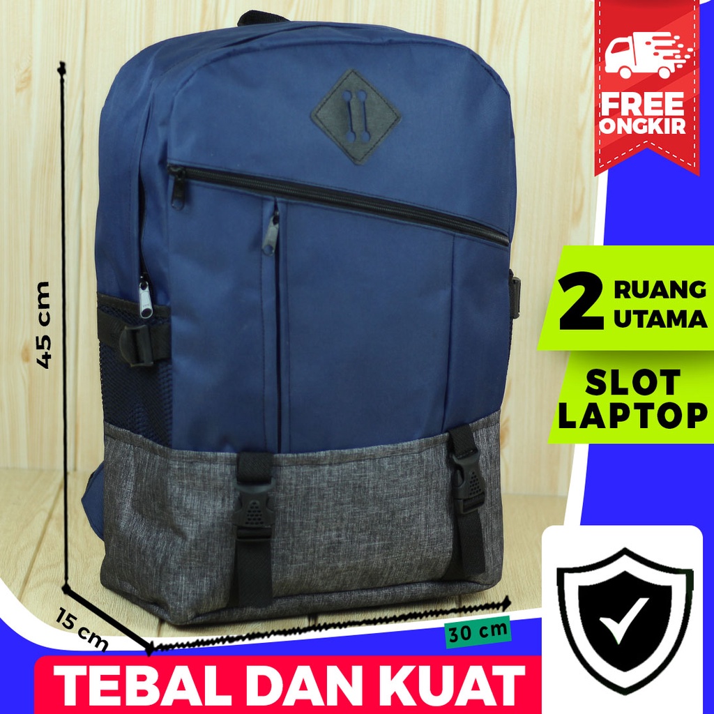 Tas Ransel Model Distro Miring Navy Abu Back Pack Wanita Pria Unisex