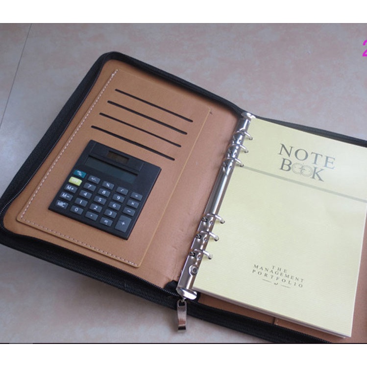 Buku Catatan Binder  Notebook Note Cover Kulit with Kalkulator / Buku Catatan Agenda Planner Jurnal Journal Harian Diary Diari Notebook Notes Kerja / Buku Binder Bergaris Murah Berkualitas Sampul Kulit Pu Desain Elegan Dengan Kalkulator