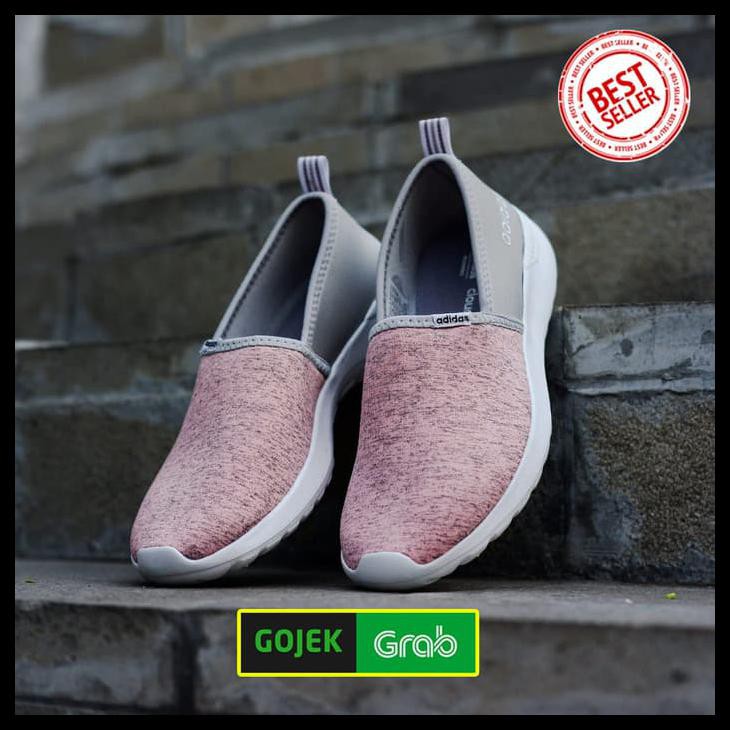 A1A2 SEPATU ADIDAS ORIGINAL CLOUDFOAM SLIP ON PEACH GREY - MERAH MUDA, 40 AWEV