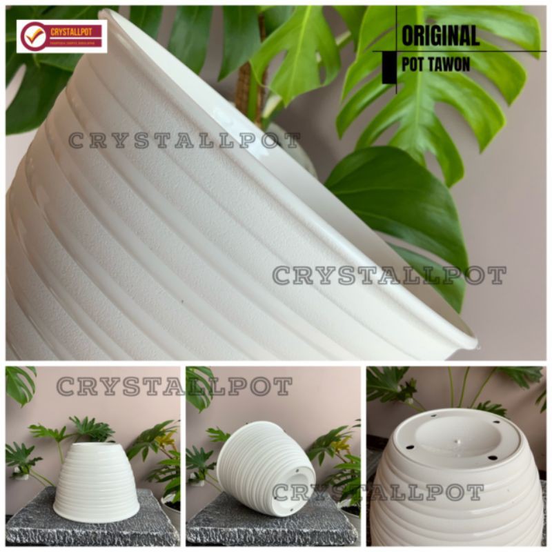 Pot bunga tanaman motif tawon putih  21cm - original
