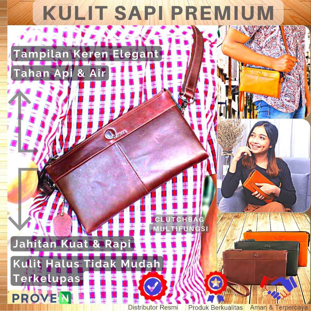 Tas Pouch Bag Clutch Bag Kulit Sapi Asli Pria Wanita Multifungsi HB01 Handbag Pria Wanita Serbaguna Kulit Sapi Asli GARANSI ORIGINAL