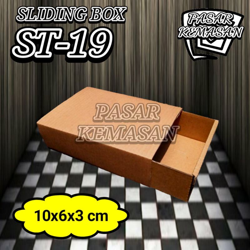 

KOTAK KARDUS SLIDING ST-19 10X6X3 CM COKLAT POLOS BOX AKSESORIS