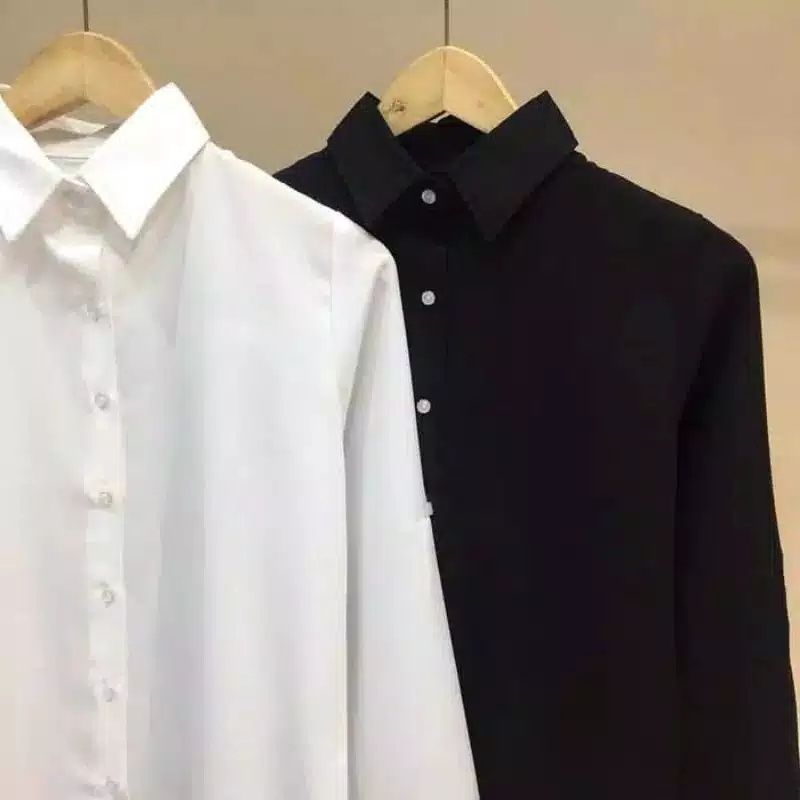 BM ~KEMEJA POLOS HITAM PUTIH MOSCREPE / KEMEJA TANGAN SKODER / Kemeja kantor polos putih COD-4