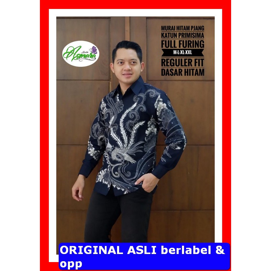 PROMO BATIK PREMIUM MODERN KEMEJA BATIK SOLO Lengan Panjang Lapis Furing Asmara Murai Hitam Parang S