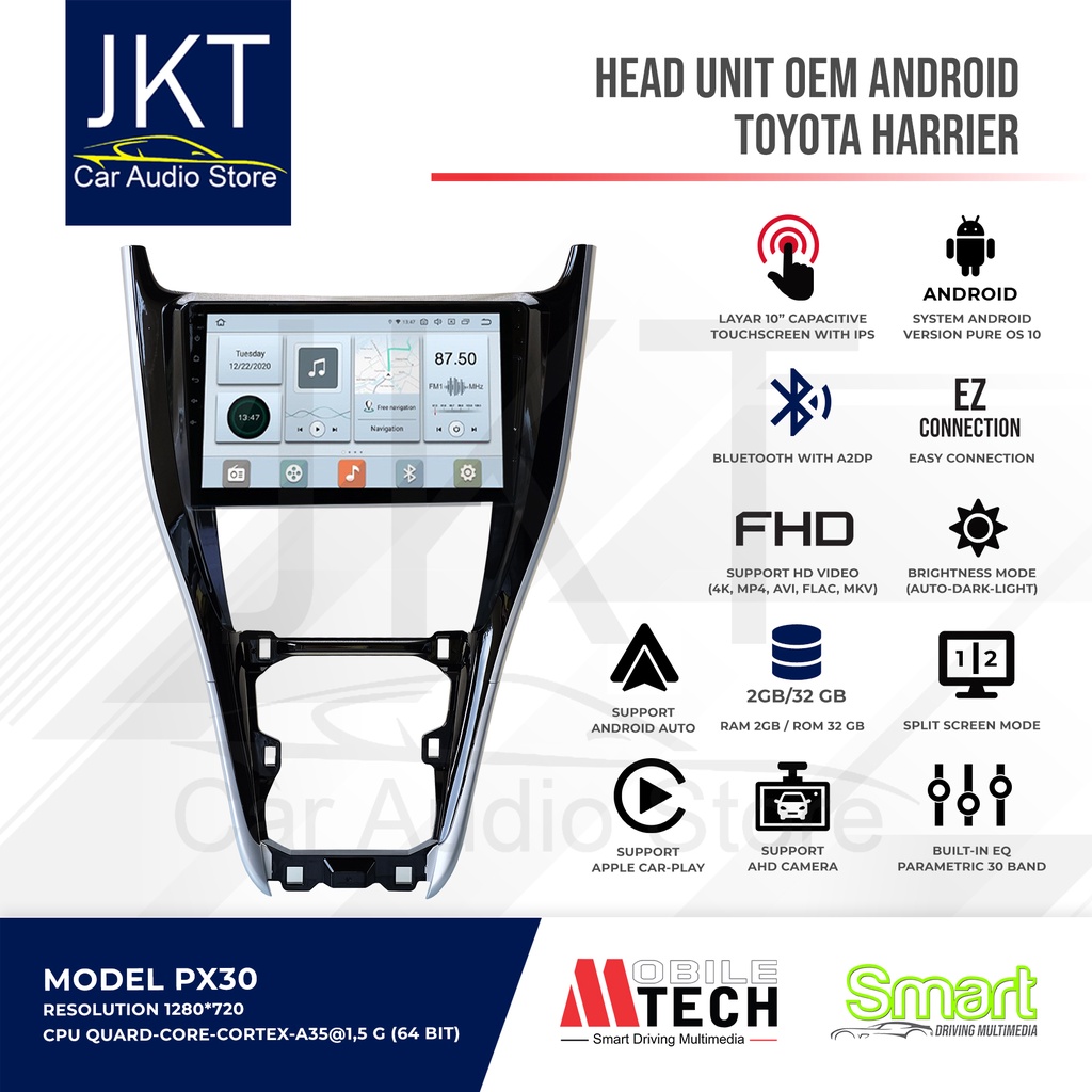 Head Unit ANDROID OS 10 OEM Tape Mobil TOYOTA HARRIER (2015) MTech MOBILETECH RAM 2 GB ROM 32 GB WIR